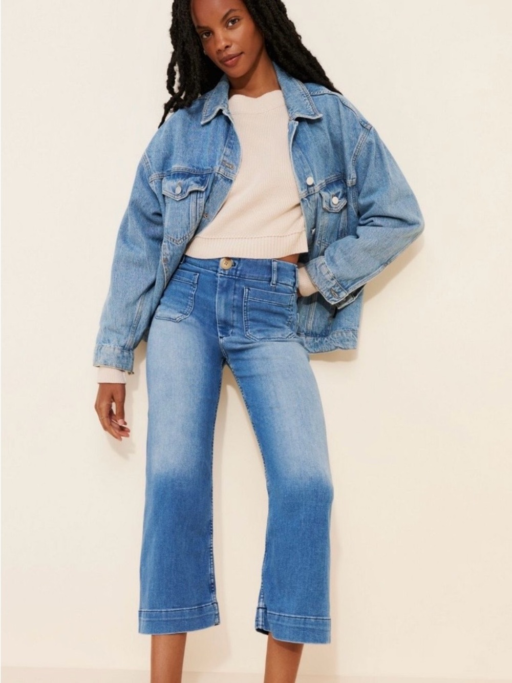 MAEVE - The Colette - Cropped Denim Wide-Leg Women’s Jeans in Light Blue